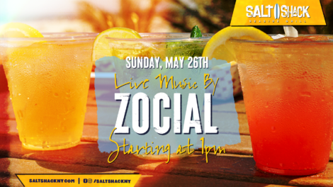Sunday, May 26th live music by Zocial at 1 pm